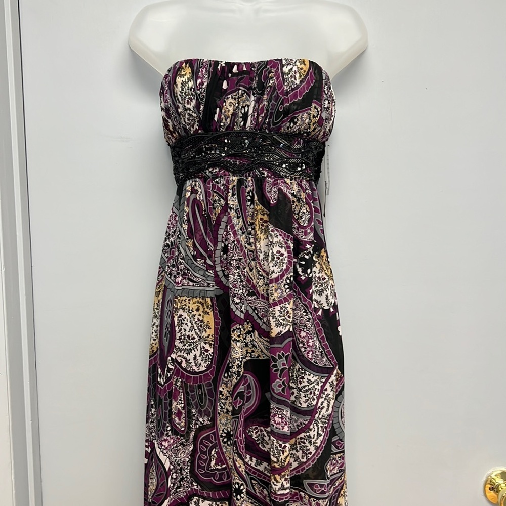 NWT JS Boutique Strapless Beaded Empire Waist Maxi Dress